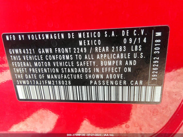 3VWD17AJ1FM218028 Volkswagen Jetta Sedan 1.8t Se