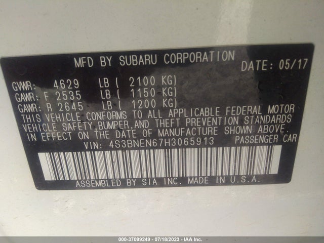 2017 SUBARU LEGACY 3.6R LIMITED VIN: 4S3BNEN67H3065913