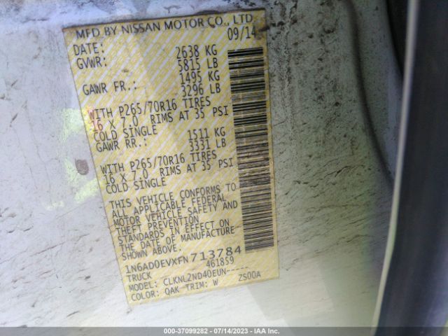 1N6AD0EVXFN713784 Nissan Frontier Sv