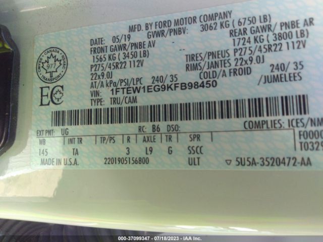 1FTEW1EG9KFB98450 Ford F-150 Limited