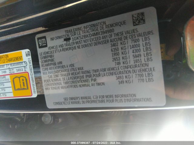 1GKS2BKD4MR394980 GMC YUKON SLT