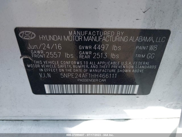 Hyundai SONATA SE 2017 5NPE24AF1HH466111 Image 10