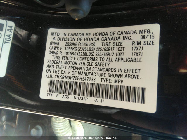 Honda Cr-v Ex-l 2015 2HKRM3H72FH547233 Image 9