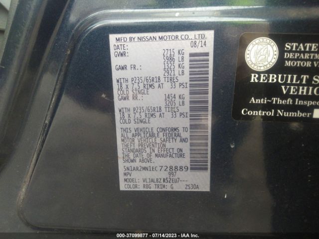 5N1AR2MN1EC728889 Nissan Pathfinder S