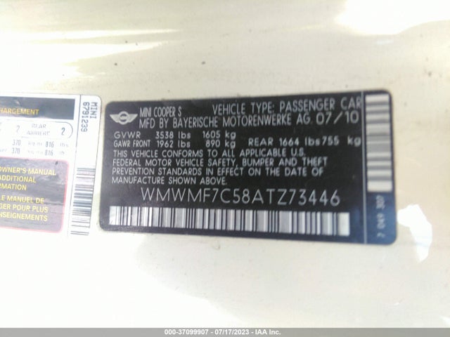 2010 MINI COOPER HARDTOP WMWMF7C58ATZ73446 Photo 8