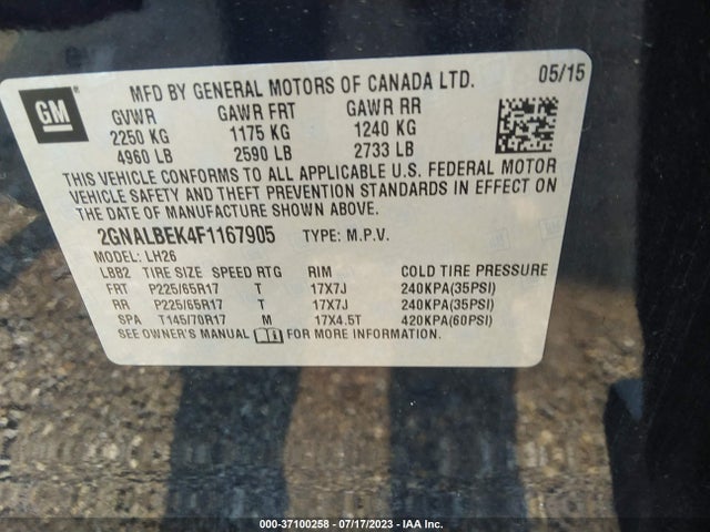 Chevrolet EQUINOX LT 2015 2GNALBEK4F1167905 Image 10