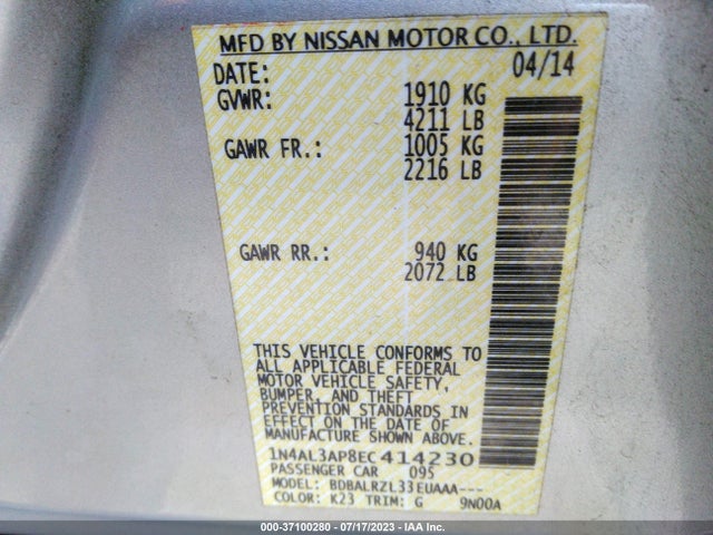 Nissan ALTIMA 2.5 2014 1N4AL3AP8EC414230 Image 9