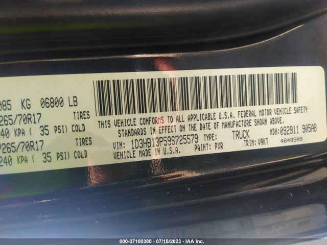 2009 DODGE RAM 1500 SLT VIN: 1D3HB13P59S725579