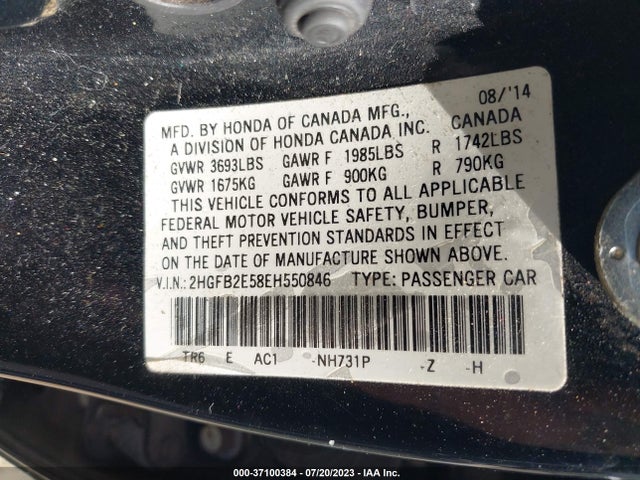 Honda Civic Sedan Lx 2014 2HGFB2E58EH550846 Image 16