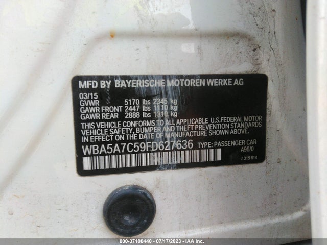 BMW 528i Xdrive 2015 WBA5A7C59FD627636 Image 9