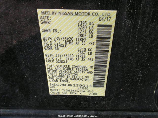 5N1AZ2MH1HN159013 Nissan Murano Platinum