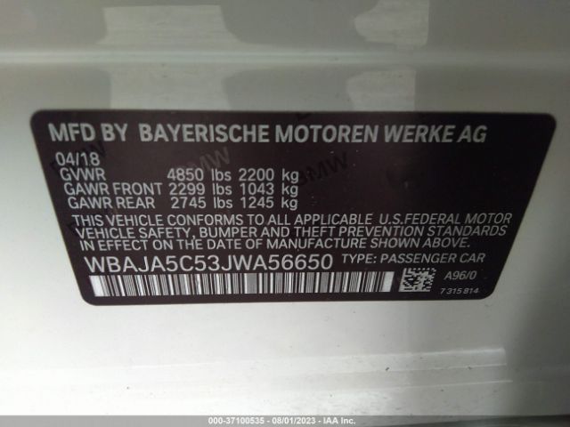 WBAJA5C53JWA56650 BMW 5 Series 530i