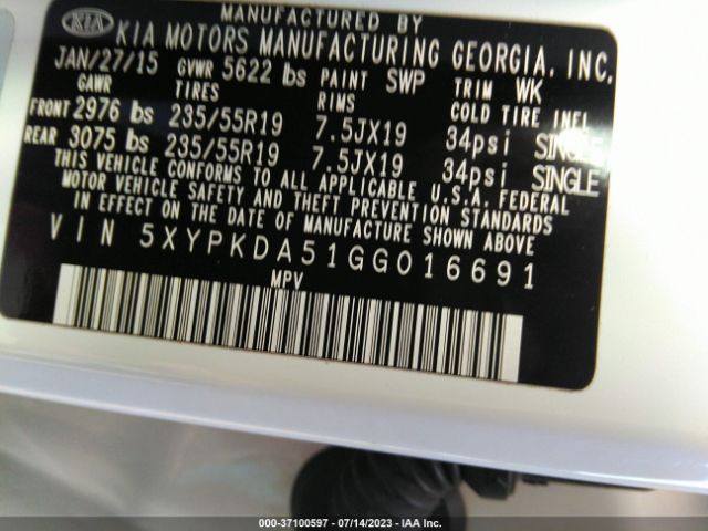 5XYPKDA51GG016691 KIA SORENTO SX