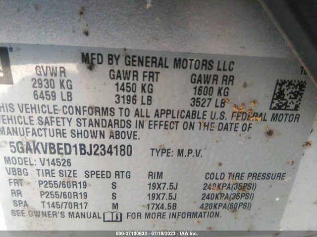 2011 BUICK ENCLAVE CXL-1 VIN: 5GAKVBED1BJ234180