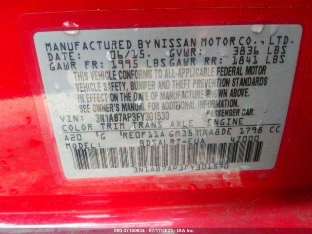 3N1AB7AP3FY301530 Nissan SENTRA SR