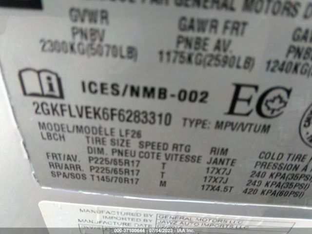 2GKFLVEK6F6283310 GMC Terrain Sle