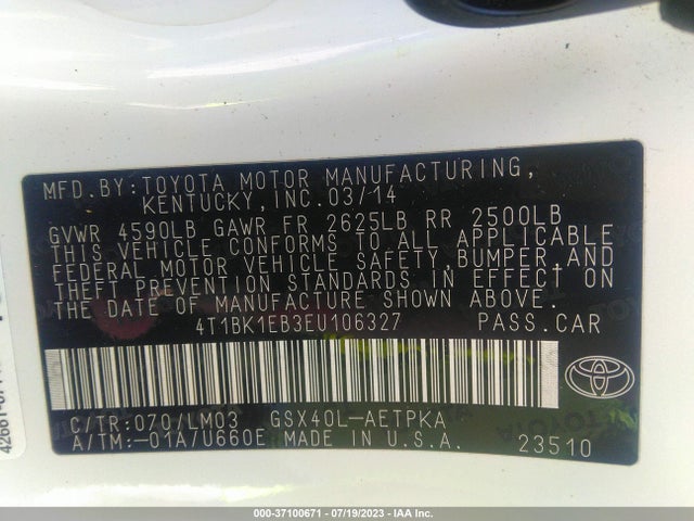 Toyota AVALON LIMITED 2014 4T1BK1EB3EU106327 Image 15