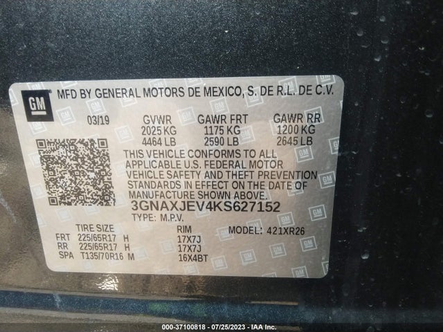 Chevrolet EQUINOX LT 2019 3GNAXJEV4KS627152 Image 9