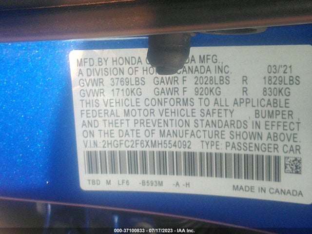 Honda Civic Lx 2021 2HGFC2F6XMH554092 Image 9