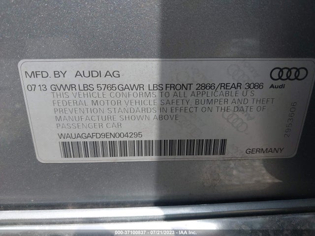 2014 AUDI A8 3.0T VIN: WAUAGAFD9EN004295