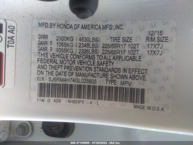 Honda Cr-v Ex-l 2016 5J6RM4H74GL025605 Image 9