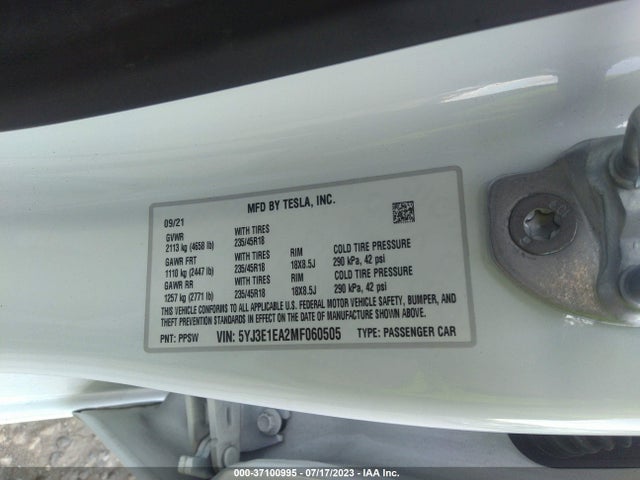 2021 Tesla 3, VIN: 5YJ3E1EA2MF060505