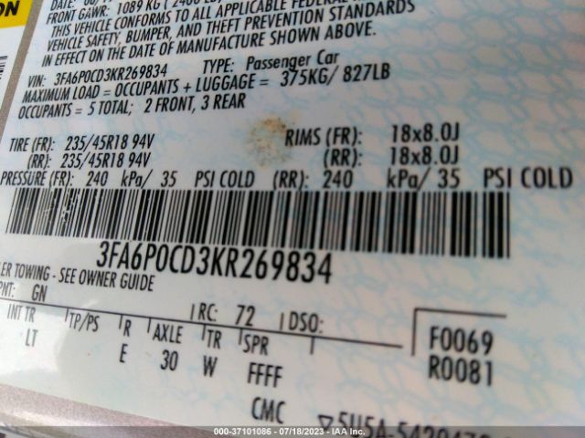 3FA6P0CD3KR269834 Ford FUSION SEL