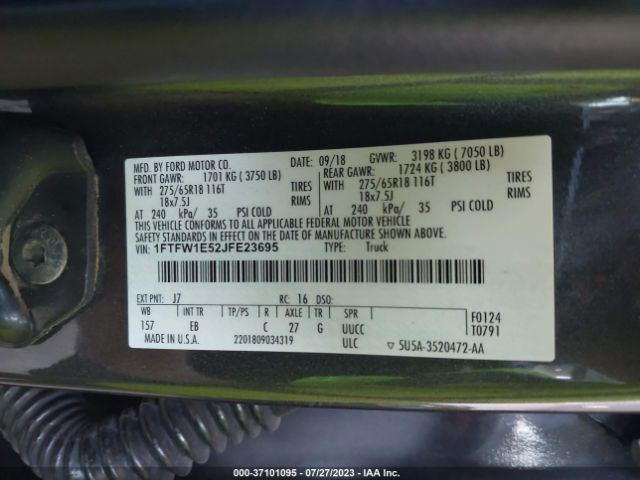 1FTFW1E52JFE23695 Ford F-150 Xl/xlt/lariat