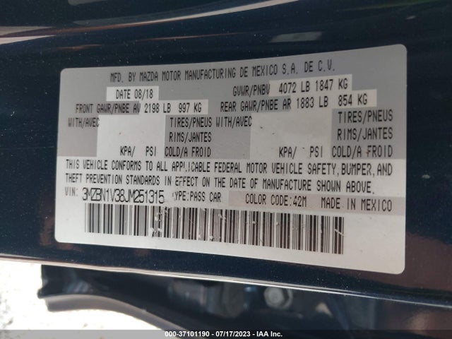 2018 MAZDA MAZDA3 4-DOOR TOURING VIN: 3MZBN1V38JM251315