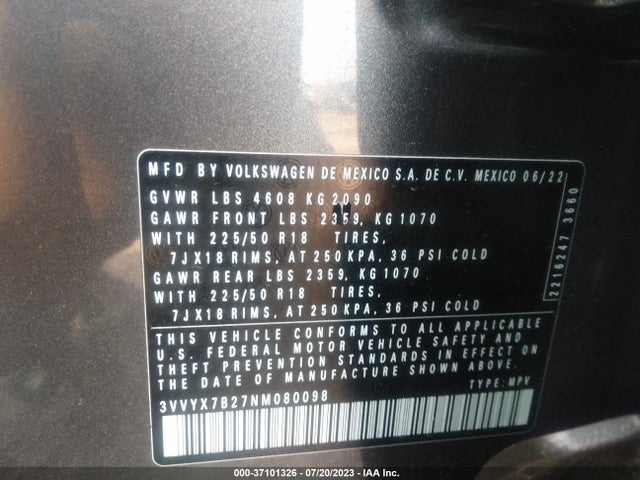 3VVYX7B27NM080098 Volkswagen TAOS SE