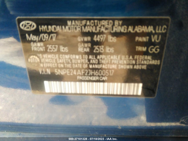 2018 HYUNDAI SONATA SE VIN: 5NPE24AF2JH600517