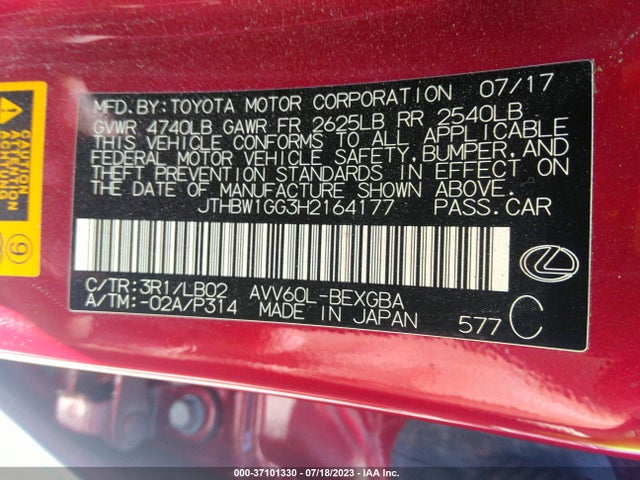 JTHBW1GG3H2164177 Lexus Es Es 300h