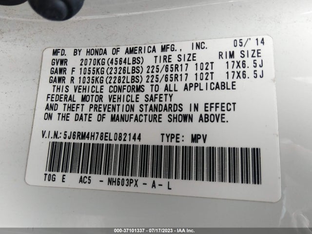 Honda Cr-v Ex-l 2014 5J6RM4H78EL082144 Image 9