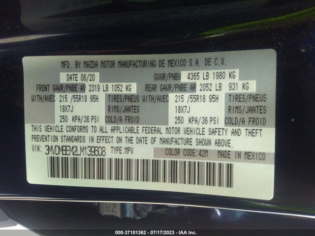 2020 MAZDA CX-30 PREMIUM PACKAGE VIN: 3MVDMBEM2LM139608