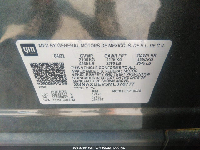 Chevrolet EQUINOX LT 2021 3GNAXUEV5ML378777 Image 15
