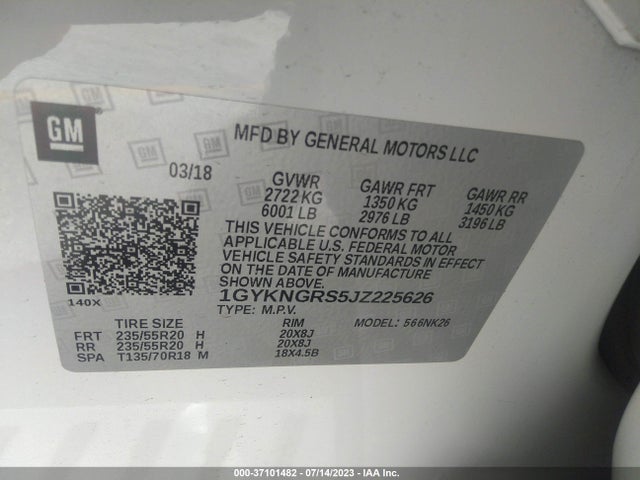 1GYKNGRS5JZ225626 Cadillac Xt5 Platinum Awd