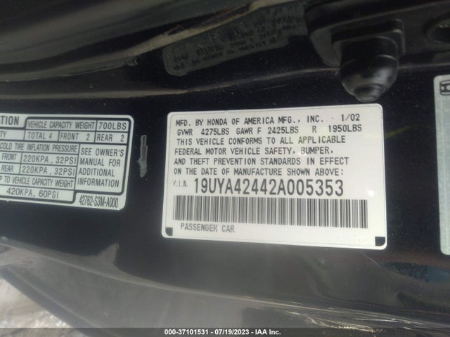 2002 ACURA CL VIN: 19UYA42442A005353