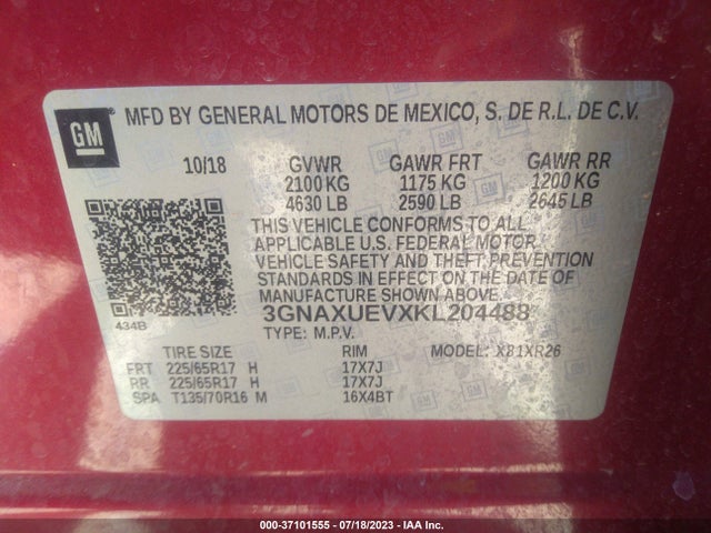 Chevrolet EQUINOX LT 2019 3GNAXUEVXKL204488 Image 9