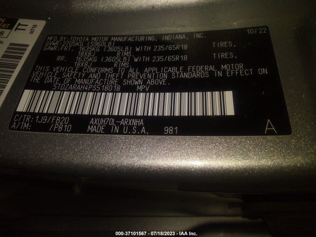 Toyota Highlander Hybrid Le 2023 5TDZARAH4PS518018 Image 9