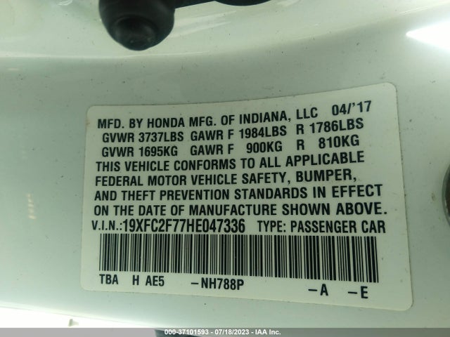 Honda Civic Sedan Ex 2017 19XFC2F77HE047336 Image 9