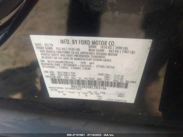 2019 FORD ECOSPORT TITANIUM VIN: MAJ3S2KE0KC283146