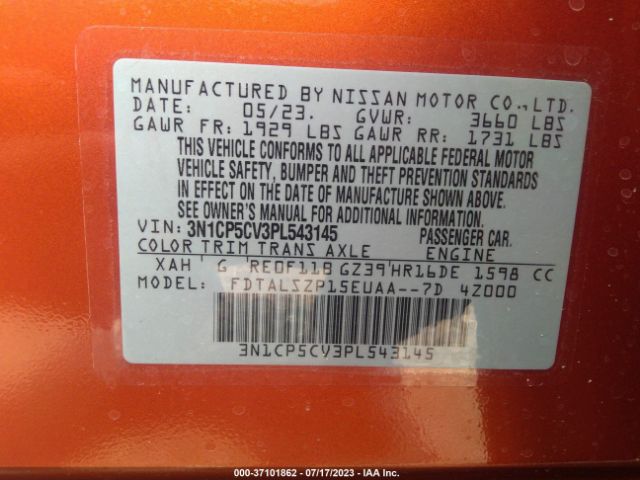 3N1CP5CV3PL543145 Nissan Kicks Sv Xtronic Cvt