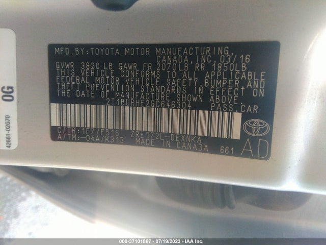 Toyota COROLLA LE 2016 2T1BURHE2GC646304 Image 9