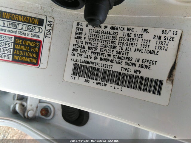 Honda CR-V EX 2015 5J6RM4H59FL092827 Image 9