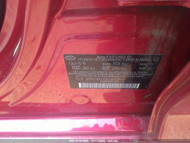 2020 HYUNDAI ELANTRA SEL VIN: 5NPD84LF0LH552896
