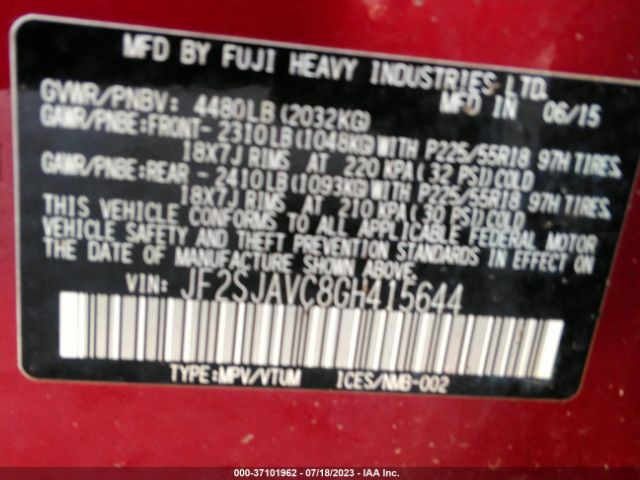 JF2SJAVC8GH415644 Subaru Forester 2.5i Touring