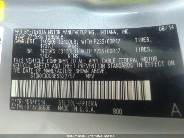 2014 TOYOTA SIENNA LE VIN: 5TDKK3DC6ES522757