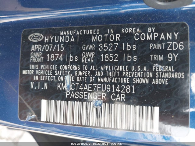 2015 HYUNDAI ACCENT GLS VIN: KMHCT4AE7FU914281