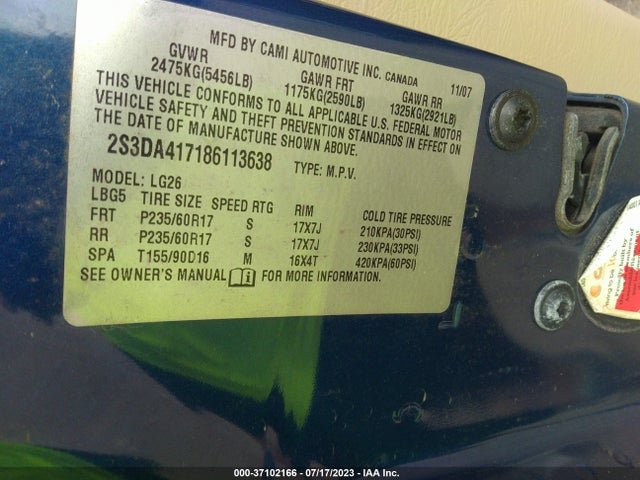 2008 SUZUKI XL7 SPECIAL EDITION W/3RD ROW VIN: 2S3DA417186113638