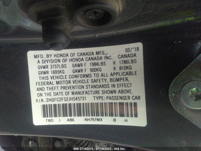 Honda Civic Sedan Lx 2018 2HGFC2F52JH545731 Image 9